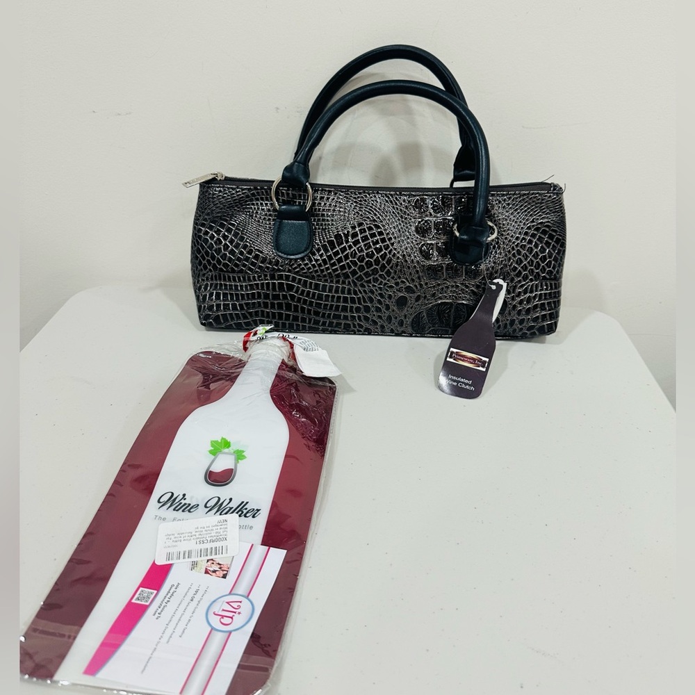 NWTInsulated Wine Clutch Purse Primeware Thermal Zip Bag BrownCroc & Corkscrew‎